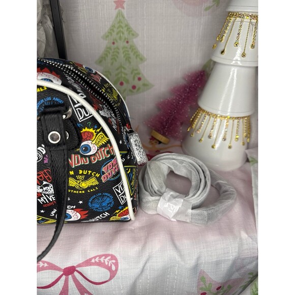 Von Dutch Jax Bowler Bag – Black Graffiti Logo Print Y2K Satchel - Picture 6 of 6